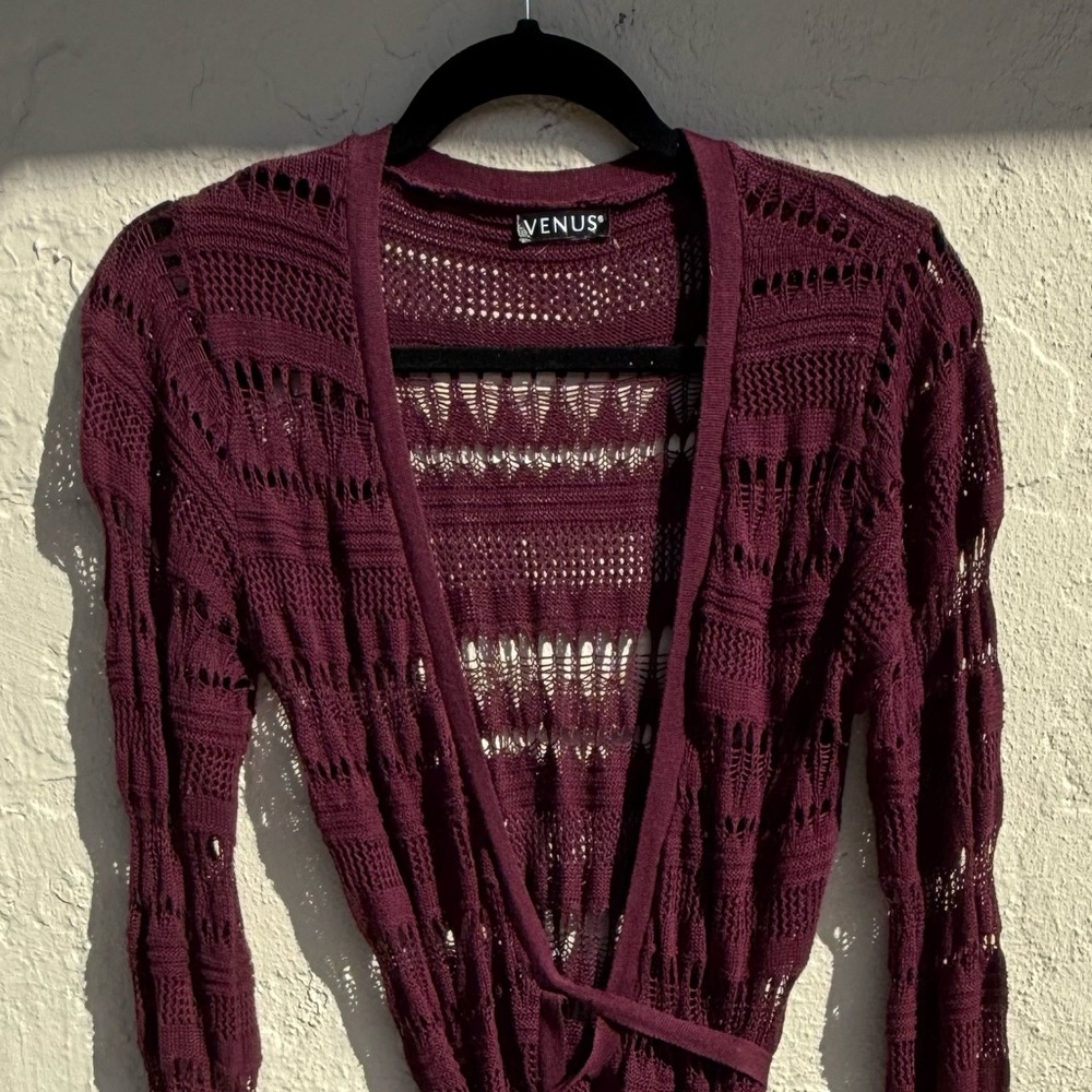 Chic Plum Knit Wrap Duster